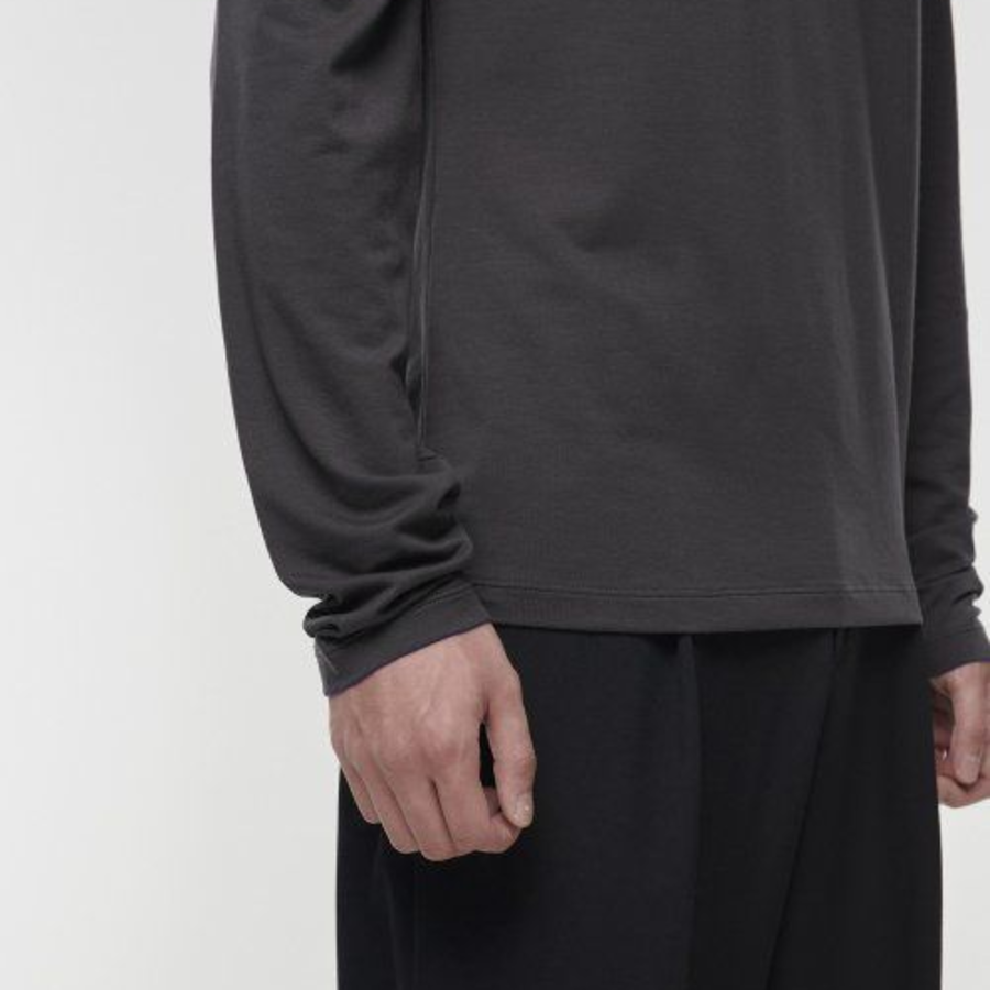 Tencel Slim Mock Neck Long Sleeve T-Shirt [Dark Gray]