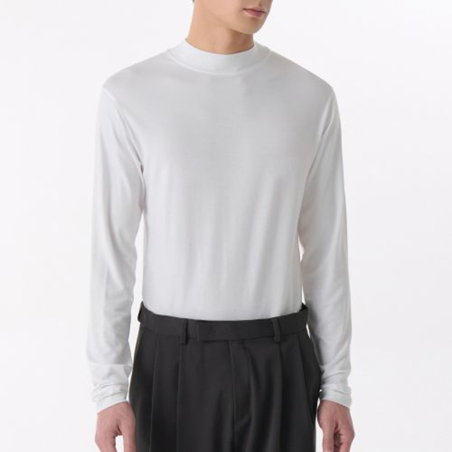 Tencel Slim Mock Neck Long Sleeve T-Shirt [White]