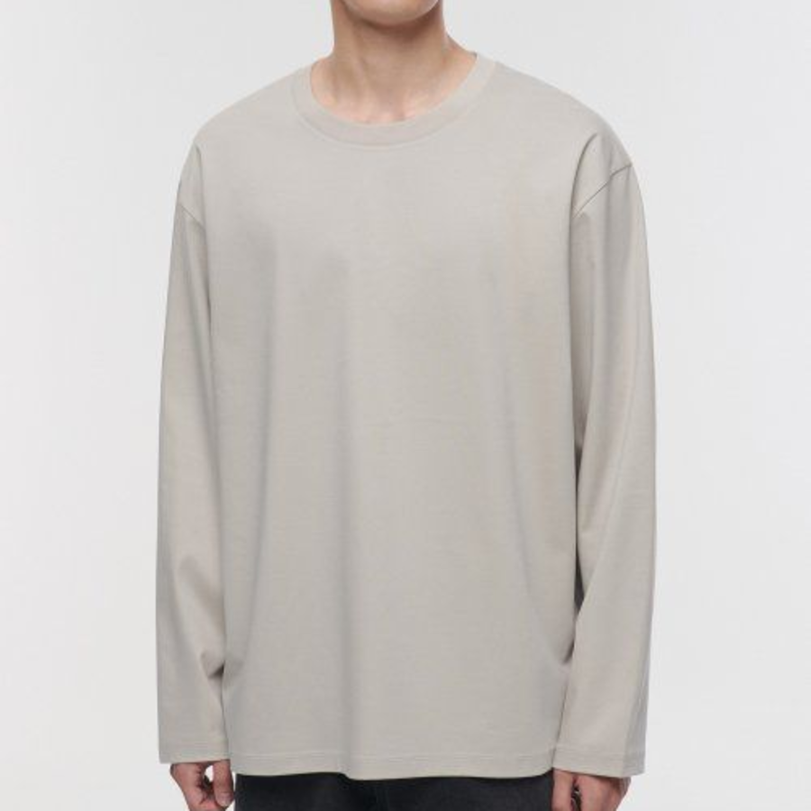 [Premium] Silket Relaxed Crew Neck Long Sleeve T-Shirt [Dusty Cream]