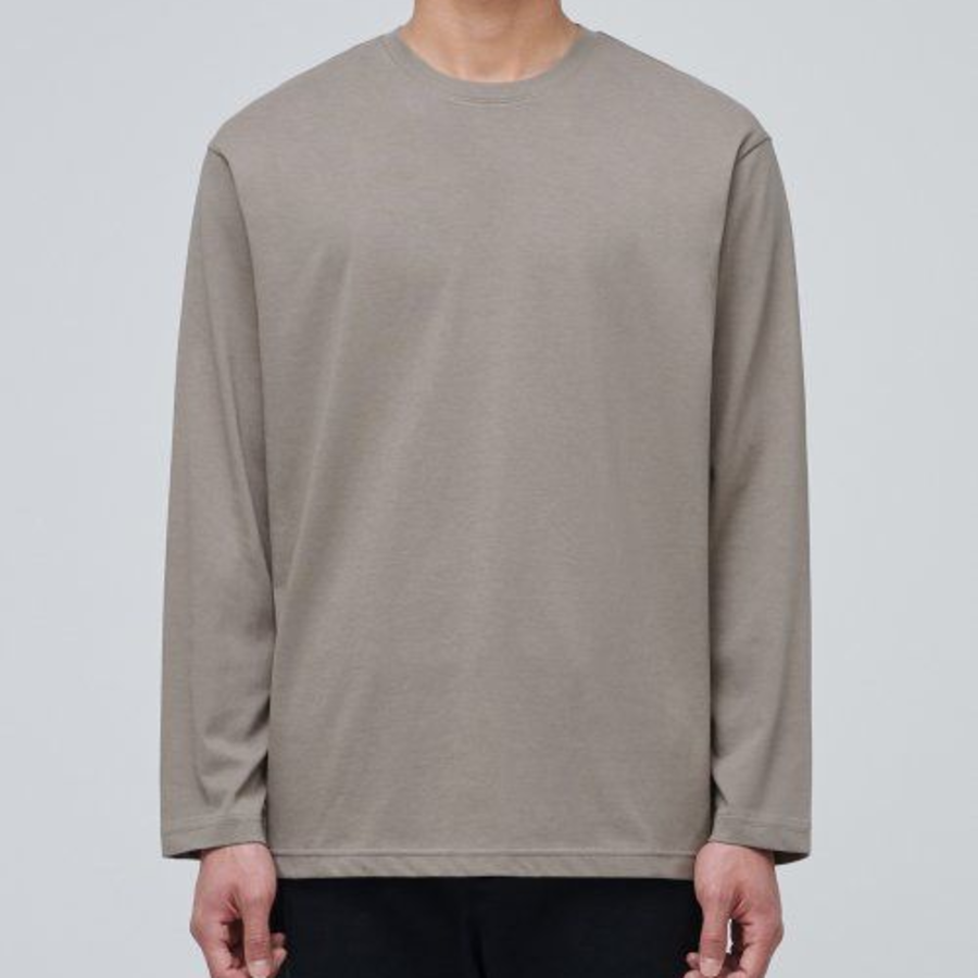 [Cooltandard] Crew Neck Long Sleeve T-Shirt [Dusty Beige]
