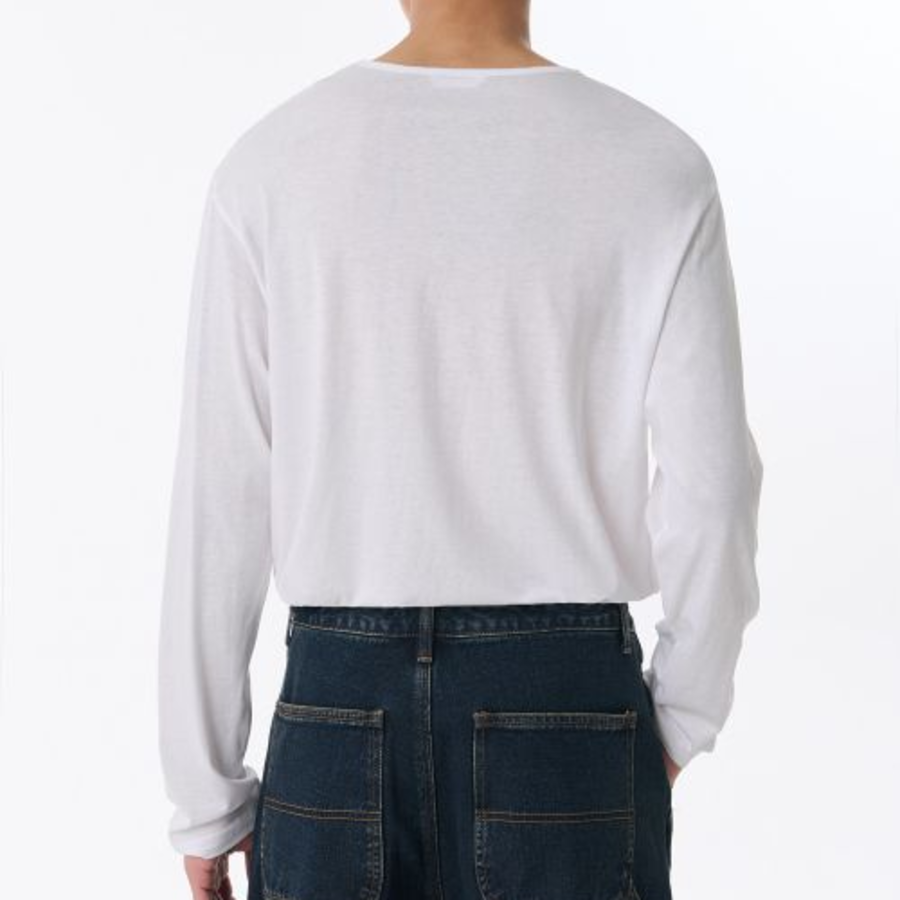 Relaxed Lightweight CR Scoop Neck Long Sleeve T-Shirt [White]