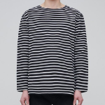 Striped Boat Neck Long Sleeve T-Shirt [Black/Ivory]