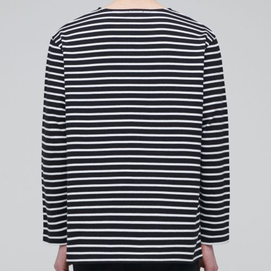 Striped Boat Neck Long Sleeve T-Shirt [Black/Ivory]