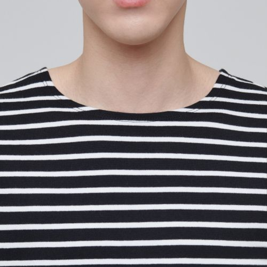 Striped Boat Neck Long Sleeve T-Shirt [Black/Ivory]