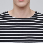 Striped Boat Neck Long Sleeve T-Shirt [Black/Ivory]