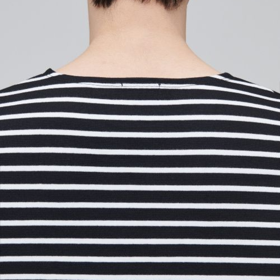 Striped Boat Neck Long Sleeve T-Shirt [Black/Ivory]