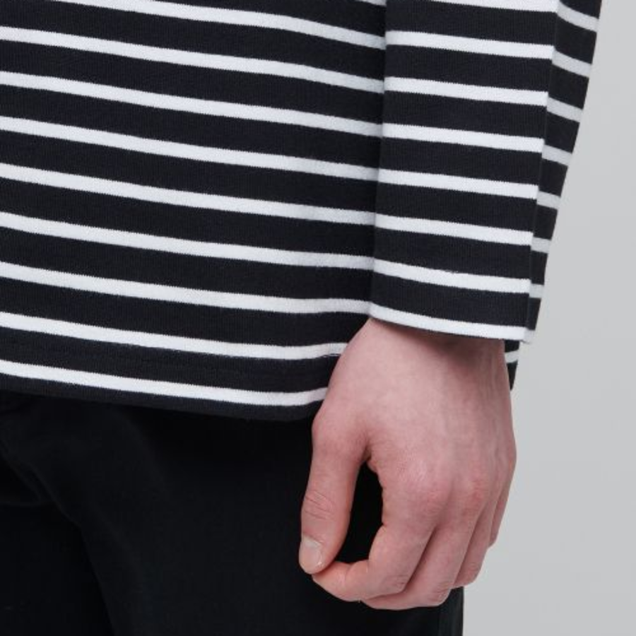 Striped Boat Neck Long Sleeve T-Shirt [Black/Ivory]