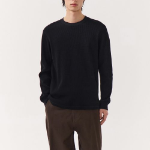 Waffle Basic Crew Neck Long Sleeve T-Shirt [Black]