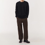 Waffle Basic Crew Neck Long Sleeve T-Shirt [Black]
