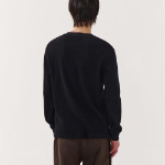 Waffle Basic Crew Neck Long Sleeve T-Shirt [Black]