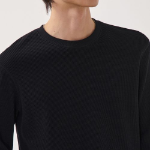 Waffle Basic Crew Neck Long Sleeve T-Shirt [Black]