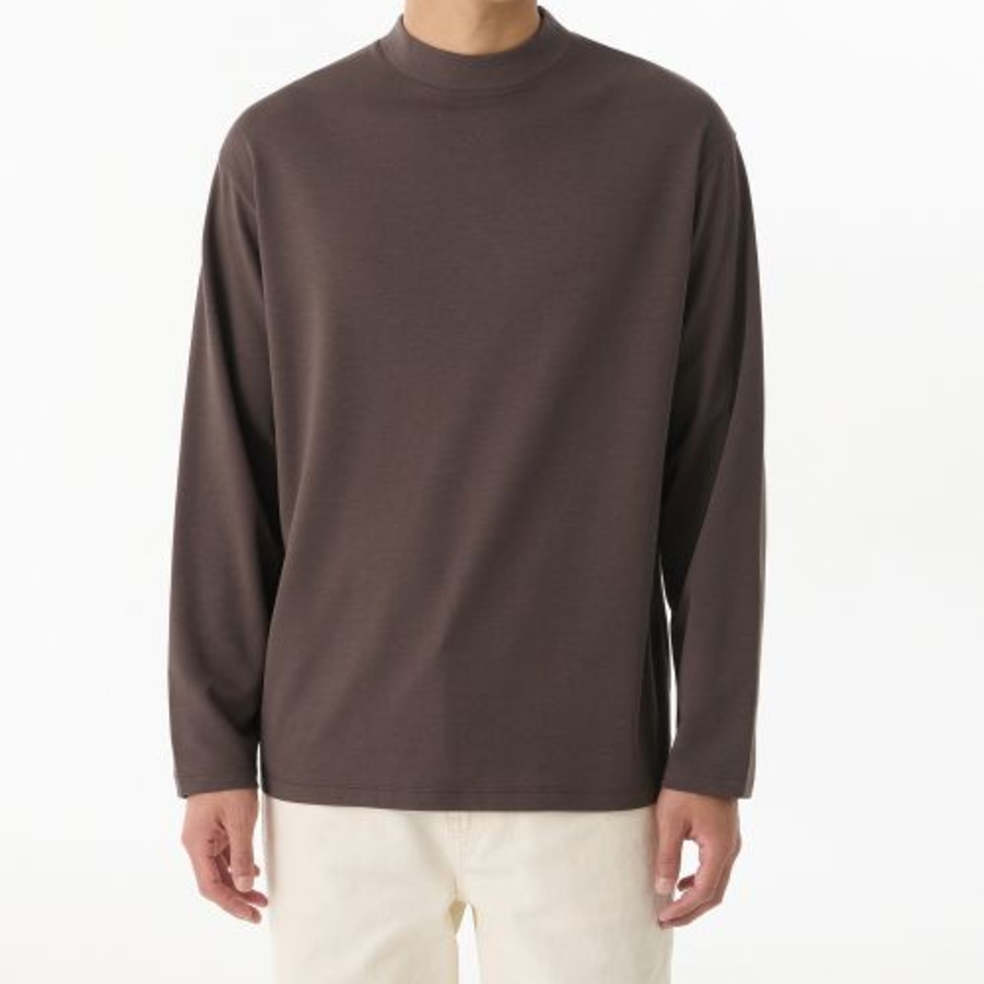 [HitStandard] Mock Neck Long Sleeve T-Shirt [Dark Brown]