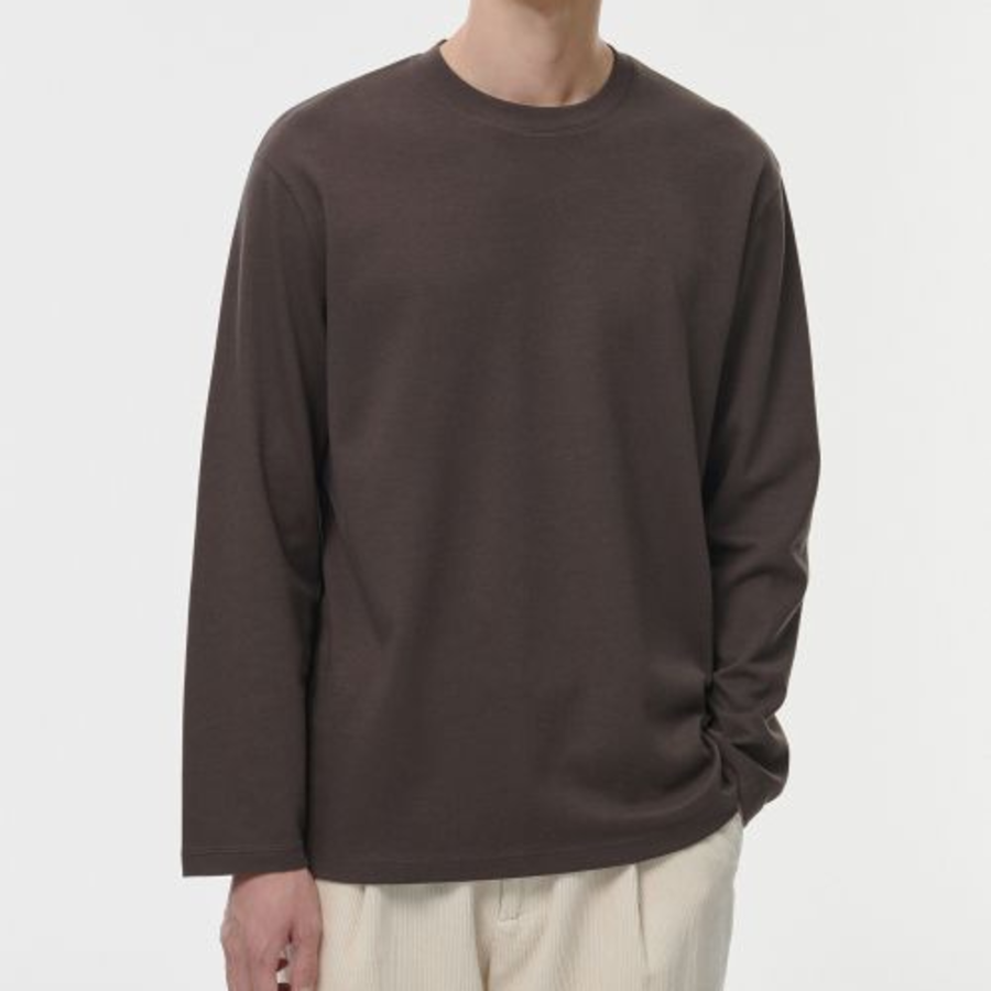 [HitStandard] Crew Neck Long Sleeve T-Shirt [Dark Brown]