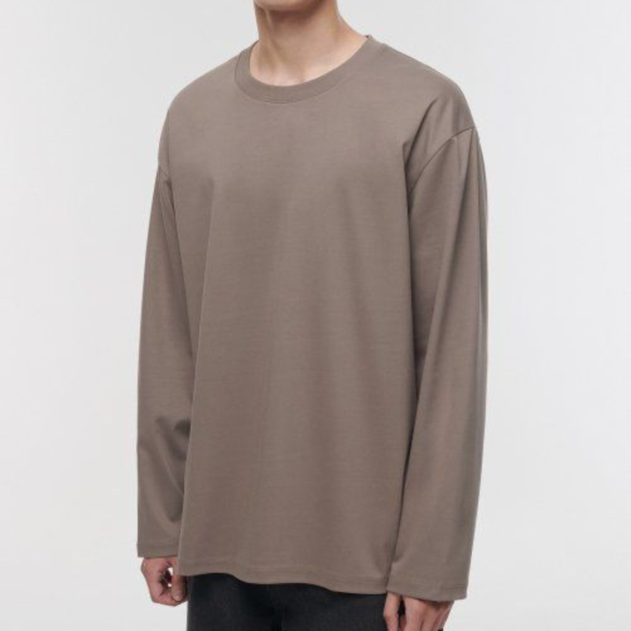 [Premium] Silket Relaxed Crew Neck Long Sleeve T-Shirt [Dusty Beige]