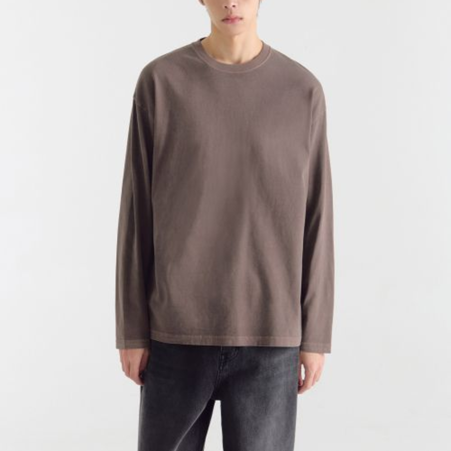 Pigment Relaxed Crew Neck Long Sleeve T-Shirt [Brown]
