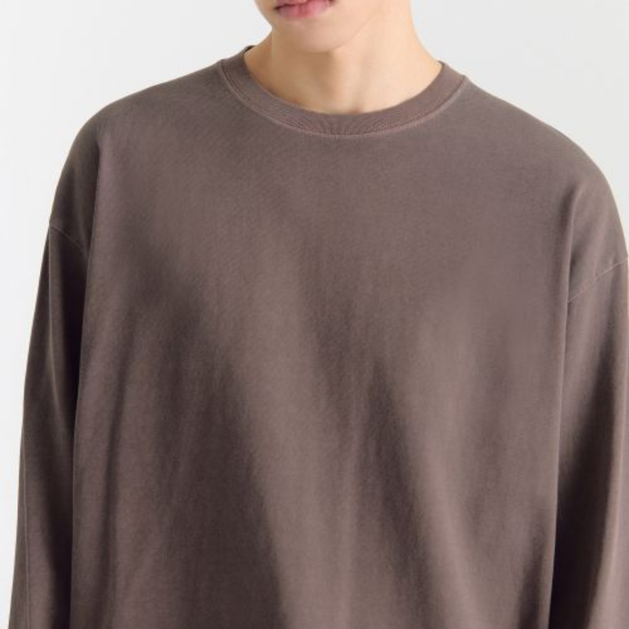 Pigment Relaxed Crew Neck Long Sleeve T-Shirt [Brown]