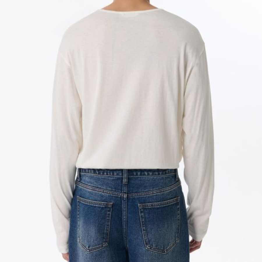 Relaxed Lightweight CR Scoop Neck Long Sleeve T-Shirt [Cream]
