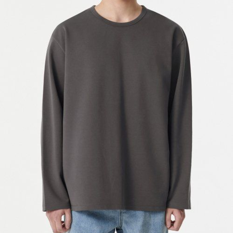 Heavy Ponte Relaxed Crew Neck Long Sleeve T-Shirt [Gunmetal]