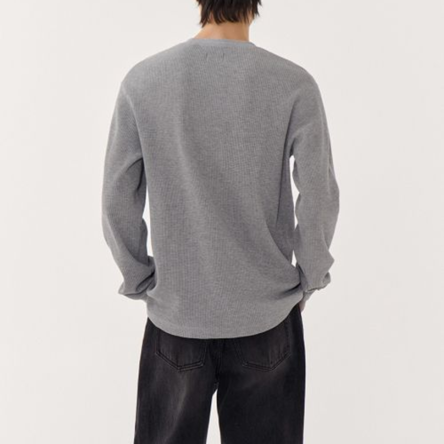 Waffle Basic Crew Neck Long Sleeve T-Shirt [Grey]