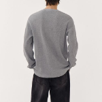 Waffle Basic Crew Neck Long Sleeve T-Shirt [Grey]