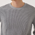 Waffle Basic Crew Neck Long Sleeve T-Shirt [Grey]