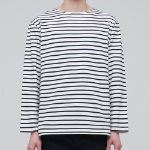 Striped Boat Neck Long Sleeve T-Shirt [Ivory/Black]
