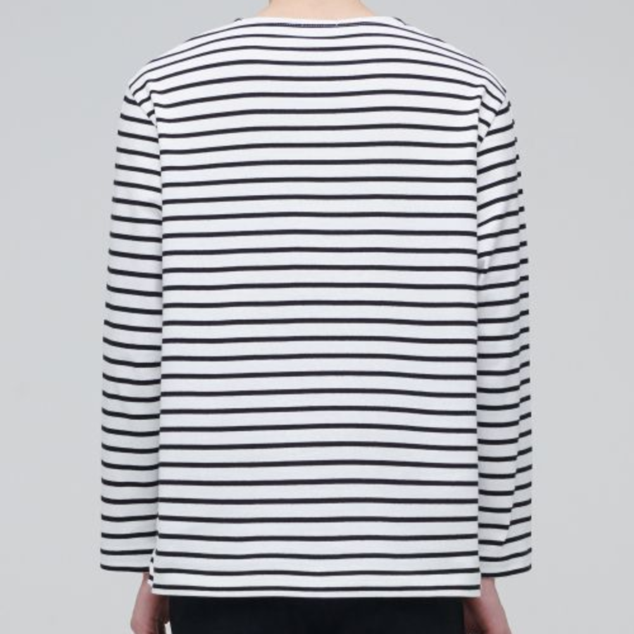 Striped Boat Neck Long Sleeve T-Shirt [Ivory/Black]