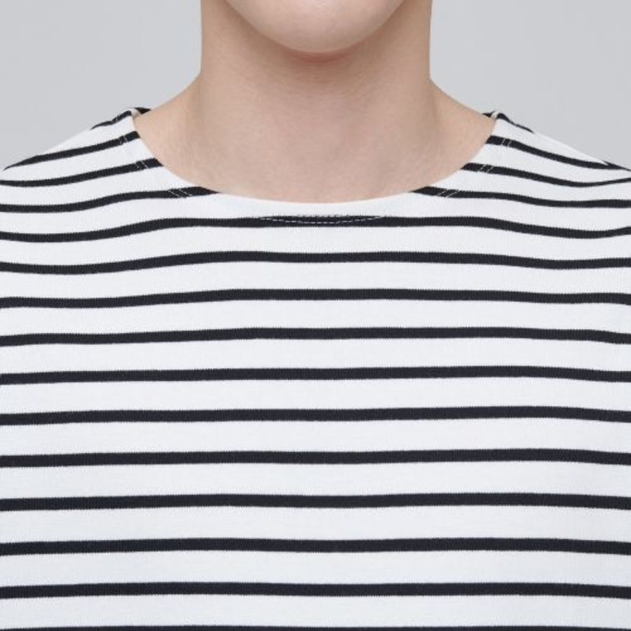 Striped Boat Neck Long Sleeve T-Shirt [Ivory/Black]