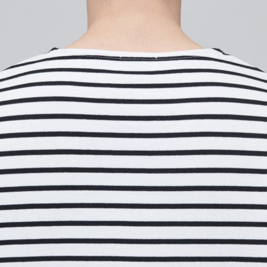 Striped Boat Neck Long Sleeve T-Shirt [Ivory/Black]