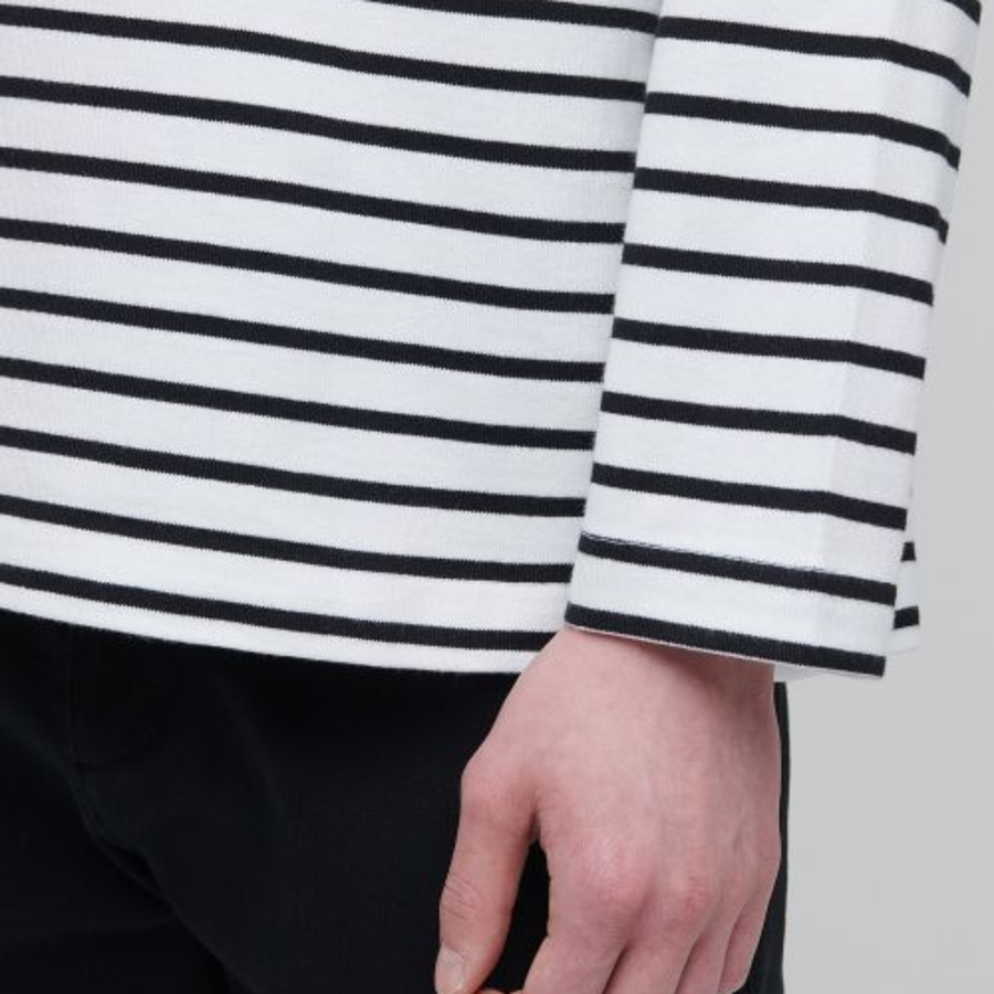 Striped Boat Neck Long Sleeve T-Shirt [Ivory/Black]