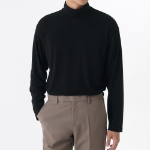 Relaxed Turtleneck Knit Long Sleeve T-Shirt [Black]