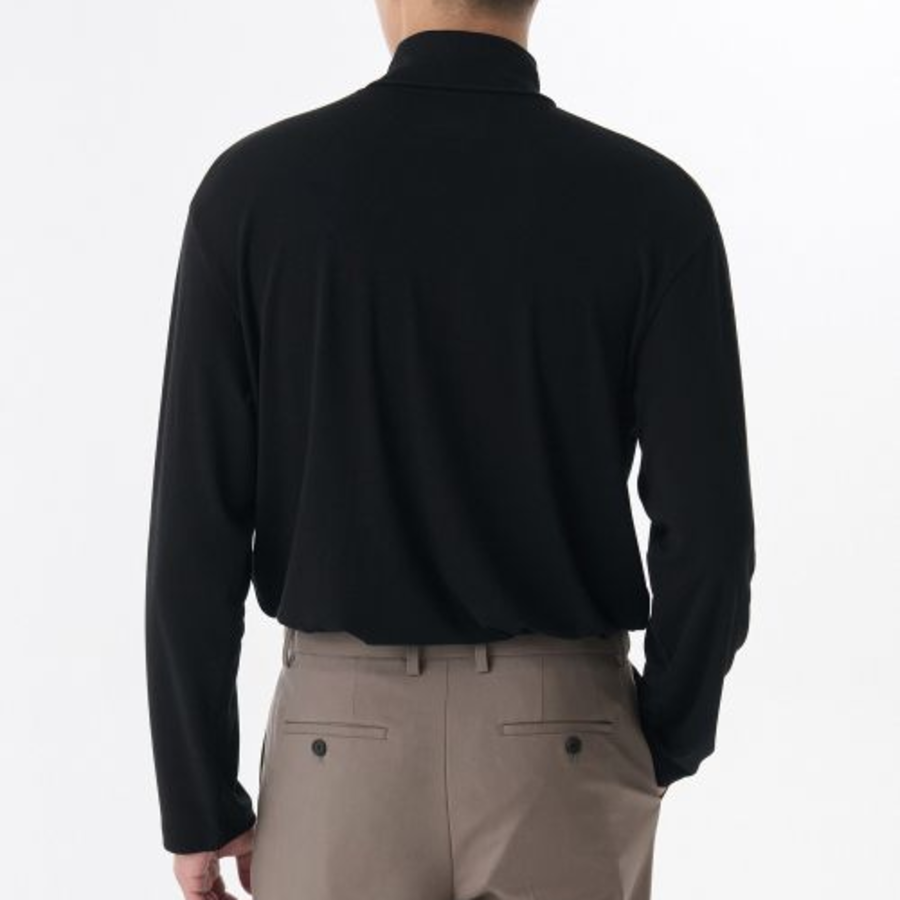 Relaxed Turtleneck Knit Long Sleeve T-Shirt [Black]