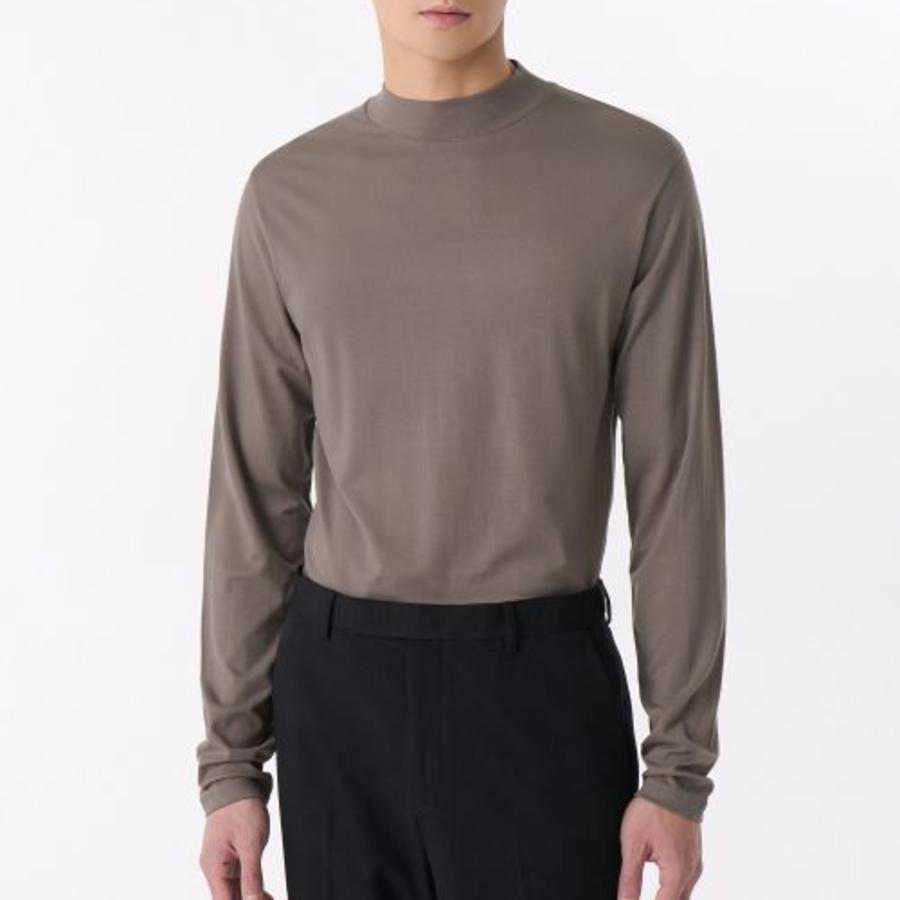 Tencel Slim Mock Neck Long Sleeve T-Shirt [Taupe]
