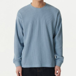 Waffle Relaxed Crew Neck Long Sleeve T-Shirt [Light Blue]