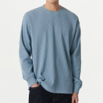 Waffle Relaxed Crew Neck Long Sleeve T-Shirt [Light Blue]