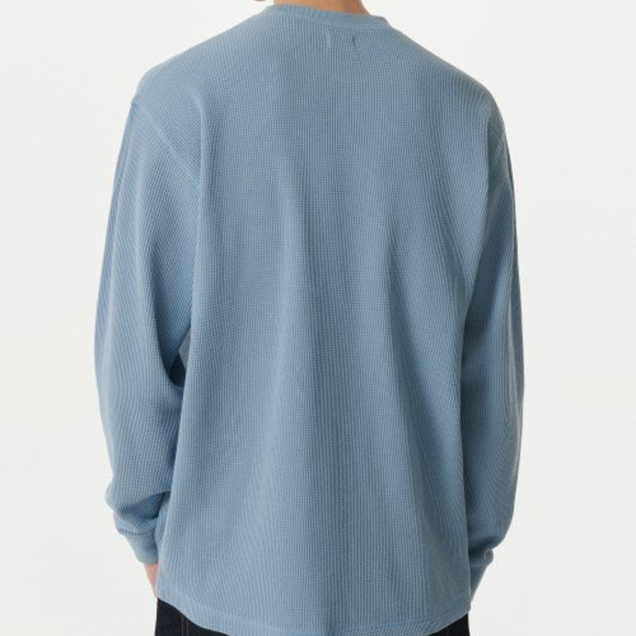 Waffle Relaxed Crew Neck Long Sleeve T-Shirt [Light Blue]