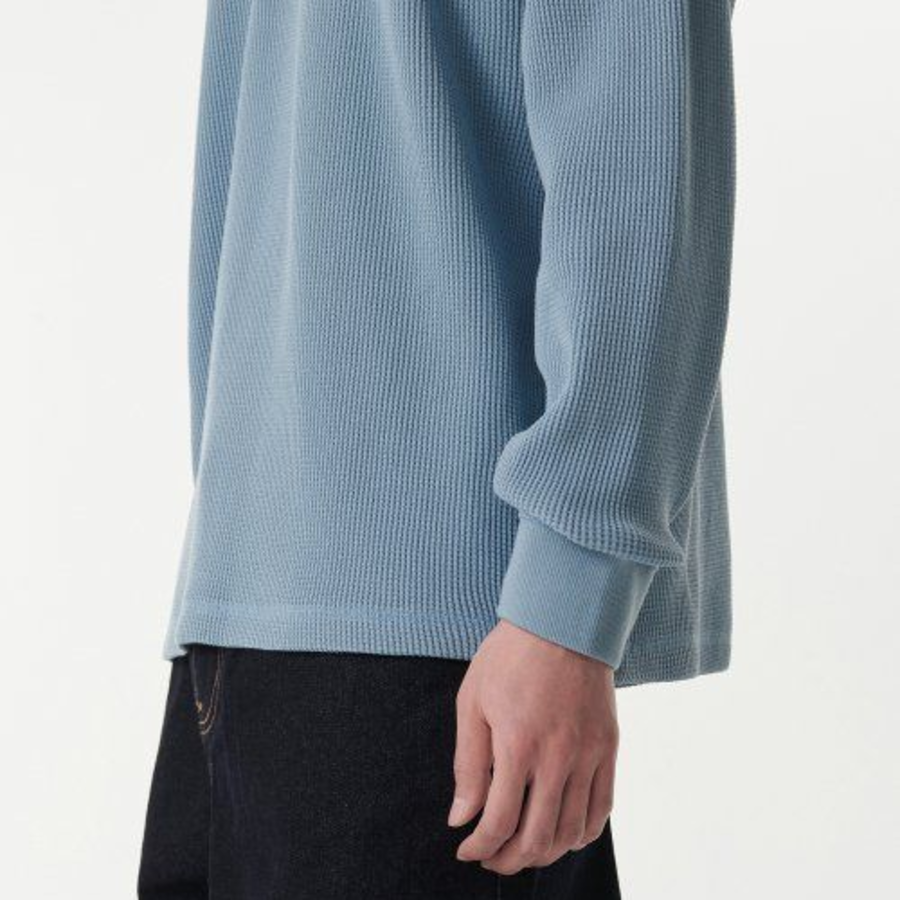 Waffle Relaxed Crew Neck Long Sleeve T-Shirt [Light Blue]