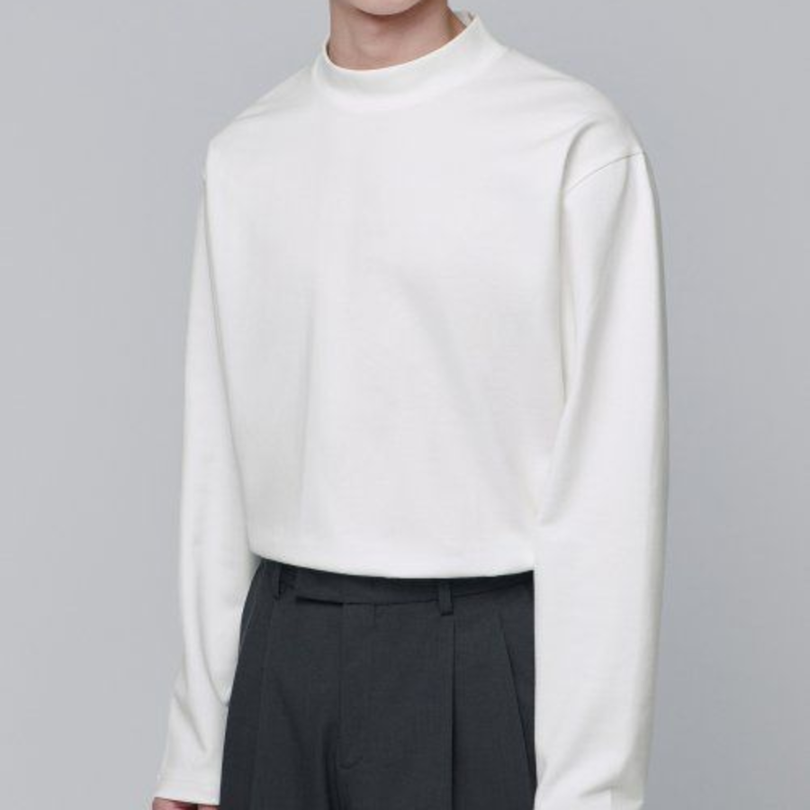 Ponte Mock Neck Long Sleeve T-Shirt [Cream]