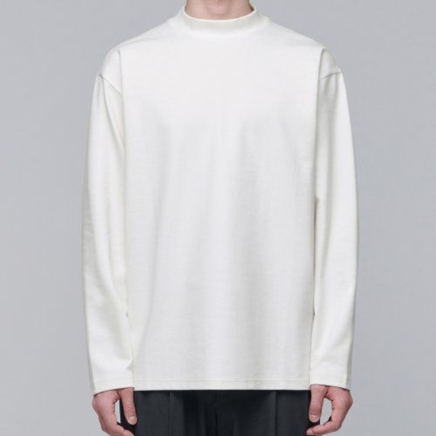Ponte Mock Neck Long Sleeve T-Shirt [Cream]