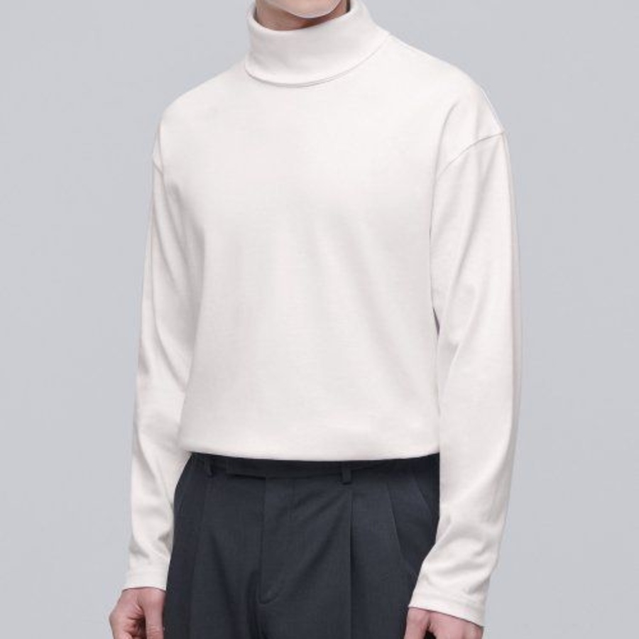 Relaxed Turtle Neck Long Sleeve T-Shirt [Cream]