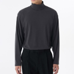 Relaxed Turtle Neck Knit Long Sleeve T-Shirt [Dark Grey]