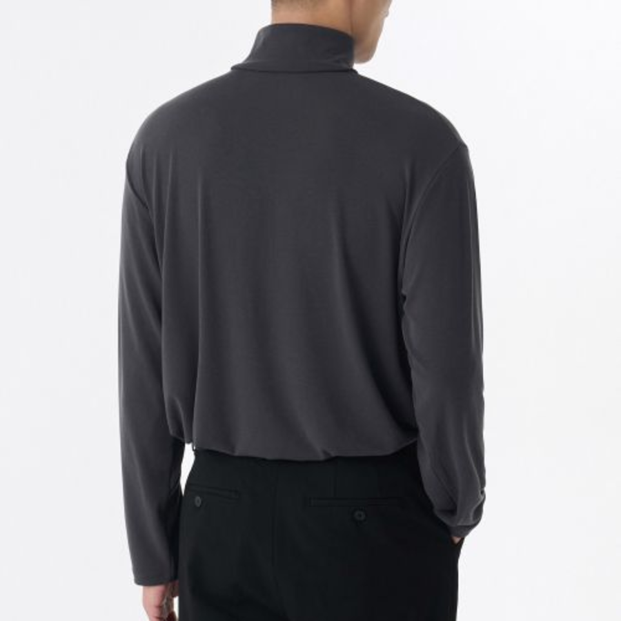 Relaxed Turtle Neck Knit Long Sleeve T-Shirt [Dark Grey]