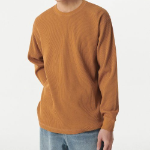 Waffle Relaxed Crew Neck Long Sleeve T-Shirt [Terracotta]