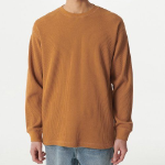 Waffle Relaxed Crew Neck Long Sleeve T-Shirt [Terracotta]