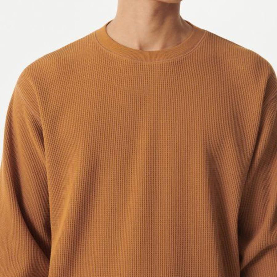 Waffle Relaxed Crew Neck Long Sleeve T-Shirt [Terracotta]