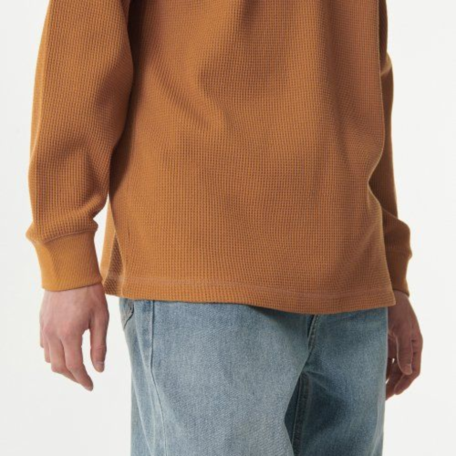 Waffle Relaxed Crew Neck Long Sleeve T-Shirt [Terracotta]