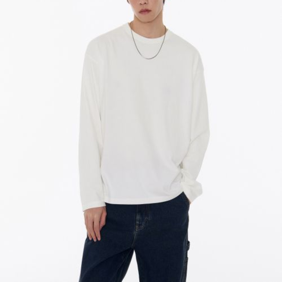 Pigment Relaxed Crew Neck Long Sleeve T-Shirt [White]