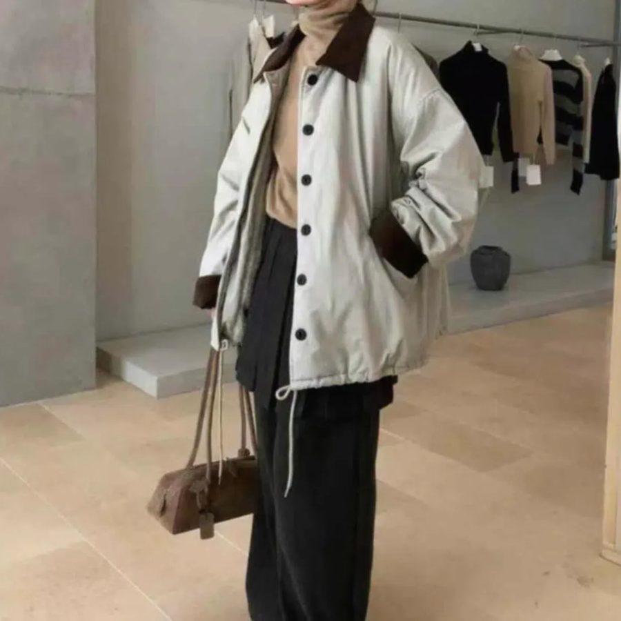 Colorblock Loose-Fit Fleece-Lined Windbreaker