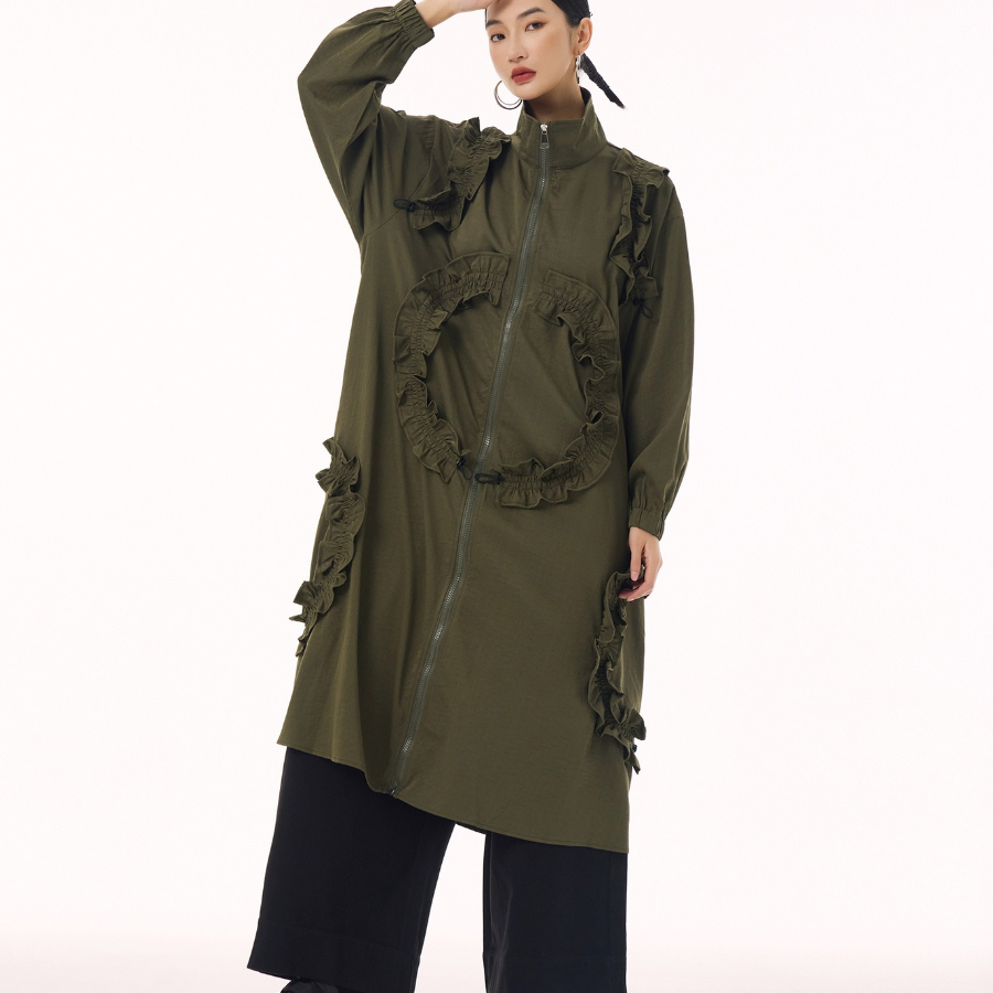 Big Size Lace Long Windbreaker