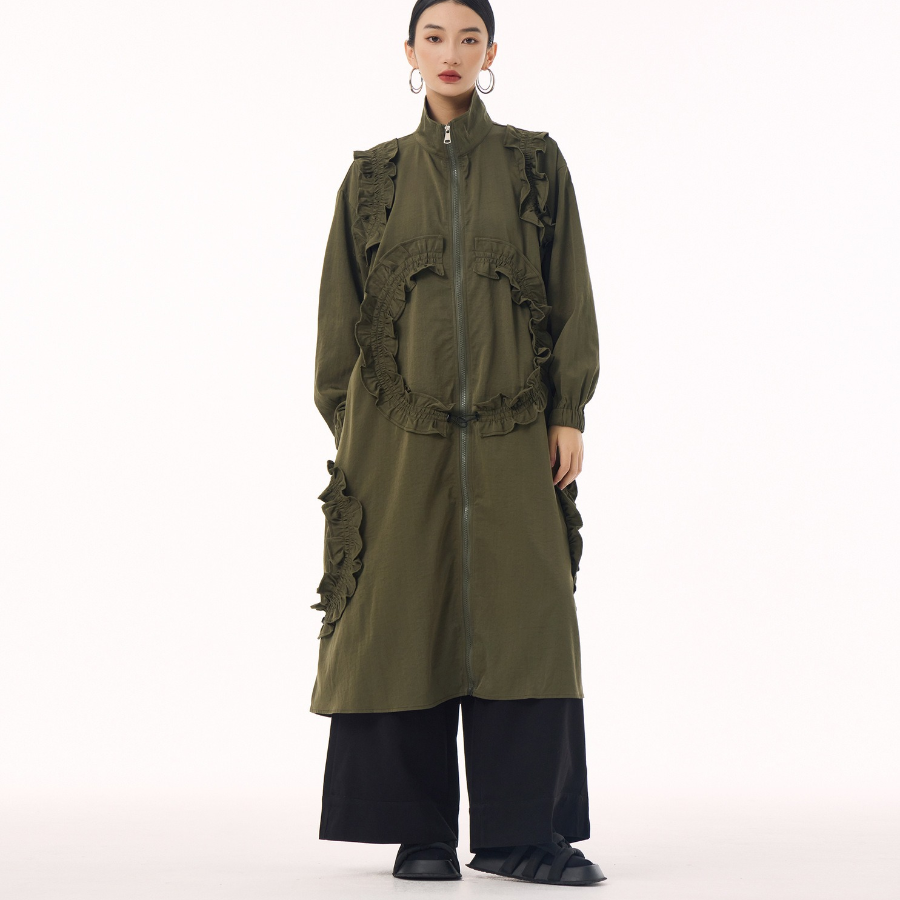 Big Size Lace Long Windbreaker